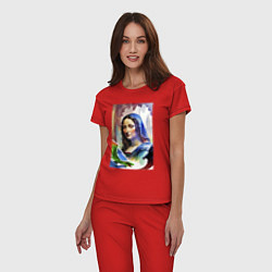 Пижама хлопковая женская Джоконда с двумя драконами - акварель, цвет: красный — фото 2