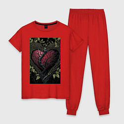 Пижама хлопковая женская Сплетение сердца, цвет: красный