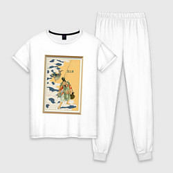 Пижама хлопковая женская Японски бог рыбалки и удачи, цвет: белый