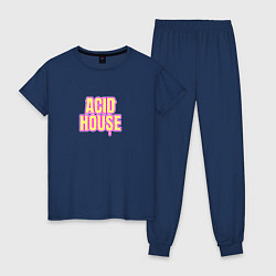 Пижама хлопковая женская Acid house стекающие буквы, цвет: тёмно-синий