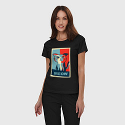 Пижама хлопковая женская Meow obey, цвет: черный — фото 2