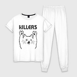 Пижама хлопковая женская The Killers - rock cat, цвет: белый