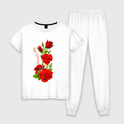 Пижама хлопковая женская Прекрасная Эдита - букет из роз, цвет: белый