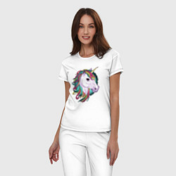 Пижама хлопковая женская Лошадь единорог, цвет: белый — фото 2