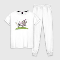 Пижама хлопковая женская Енот цветочная фея, цвет: белый