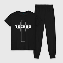 Пижама хлопковая женская Techno крест, цвет: черный