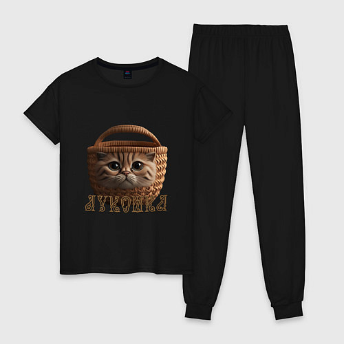 Женская пижама Кошка лукошка мем / Черный – фото 1
