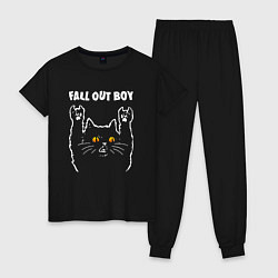 Пижама хлопковая женская Fall Out Boy rock cat, цвет: черный