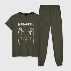 Пижама хлопковая женская Megadeth rock cat, цвет: меланж-хаки