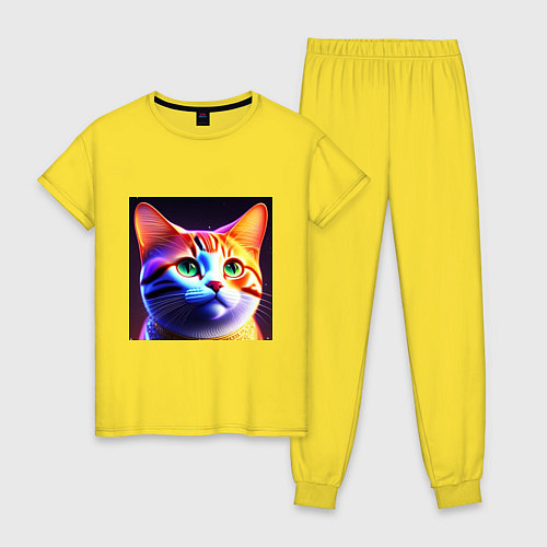 Женская пижама Милый котик с большими глазами / Желтый – фото 1