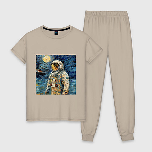 Женская пижама Космонавт на луне в стиле Ван Гог / Миндальный – фото 1