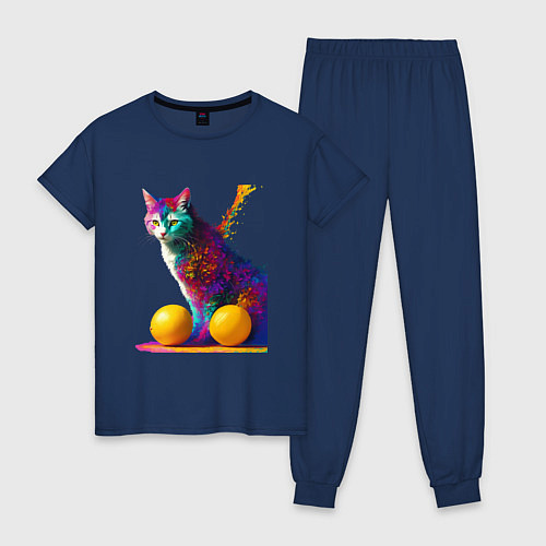 Женская пижама Яркий котик / Тёмно-синий – фото 1