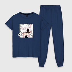 Пижама хлопковая женская Котик 9S, цвет: тёмно-синий