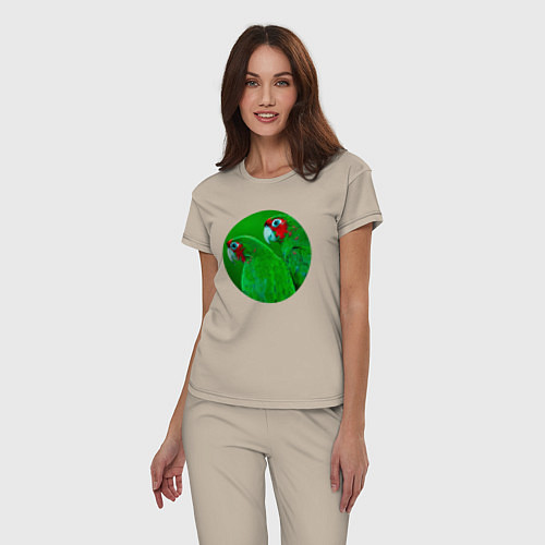 Женская пижама Два зелёных попугая / Миндальный – фото 3
