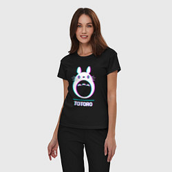 Пижама хлопковая женская Символ Totoro в стиле glitch, цвет: черный — фото 2