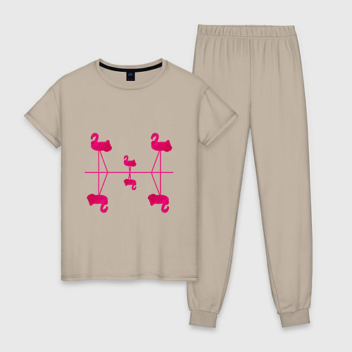 Женская пижама Шесть розовых фламинго / Миндальный – фото 1