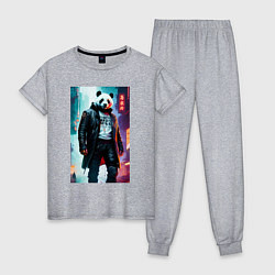 Пижама хлопковая женская Cool panda - cyberpunk, цвет: меланж