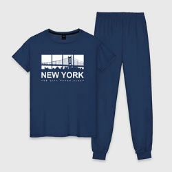 Пижама хлопковая женская Нью-Йорк Сити, цвет: тёмно-синий