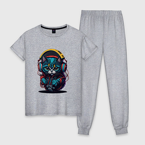 Женская пижама Dj кот / Меланж – фото 1