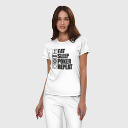 Пижама хлопковая женская Eat, sleep, poker, repeat, цвет: белый — фото 2