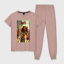 Пижама хлопковая женская Зомби девушка, цвет: пыльно-розовый