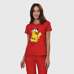 Пижама хлопковая женская Pika panda, цвет: красный — фото 2