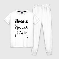 Пижама хлопковая женская The Doors - rock cat, цвет: белый