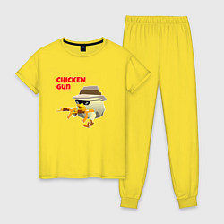 Пижама хлопковая женская Цыпленок с автоматами, цвет: желтый