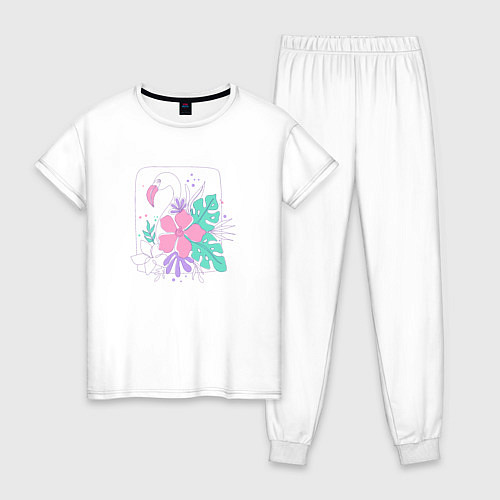 Женская пижама Фламинго в цветах / Белый – фото 1