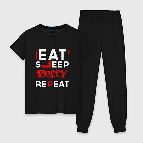 Женская пижама Надпись eat sleep Poppy Playtime repeat / Черный – фото 1