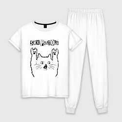 Пижама хлопковая женская Sex Pistols - rock cat, цвет: белый