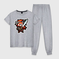 Пижама хлопковая женская Красная панда воин, цвет: меланж