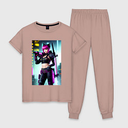 Женская пижама Девчонка-кошка - кибер-самурай