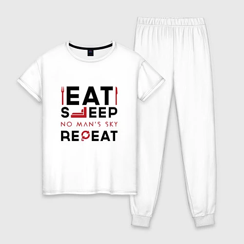 Женская пижама Надпись: eat sleep No Mans Sky repeat / Белый – фото 1