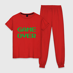 Пижама хлопковая женская Серо-зеленый game over, цвет: красный