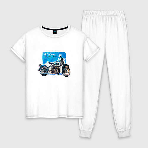 Женская пижама Ретро мотоцикл акварелью / Белый – фото 1