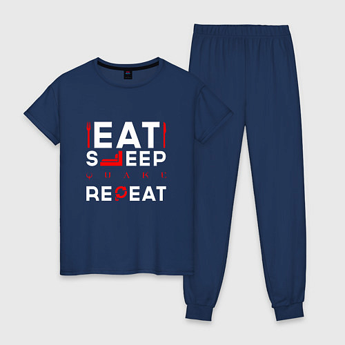 Женская пижама Надпись eat sleep Quake repeat / Тёмно-синий – фото 1
