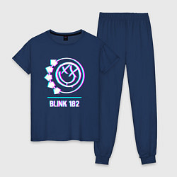 Пижама хлопковая женская Blink 182 glitch rock, цвет: тёмно-синий