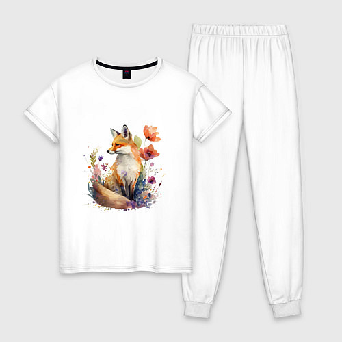 Женская пижама Акварельная милая лиса / Белый – фото 1