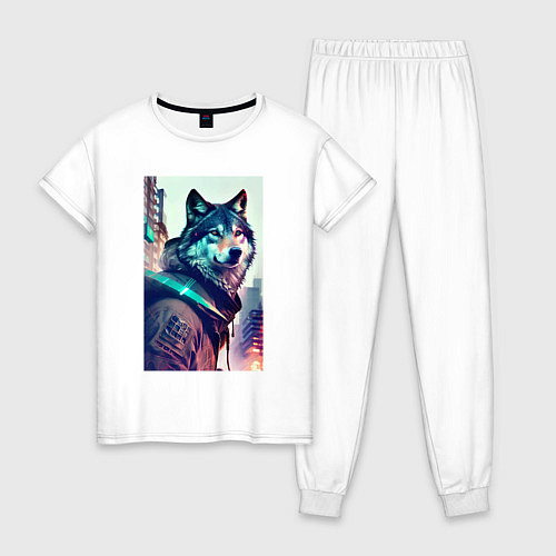 Женская пижама Волк - житель мегаполиса / Белый – фото 1