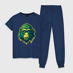 Пижама хлопковая женская Обезьяна голова гориллы, цвет: тёмно-синий