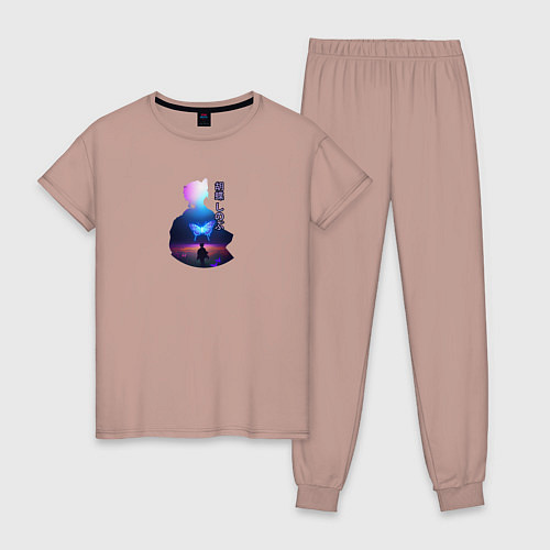 Женская пижама Силуэт Шинобу Кочо и светящаяся бабочка / Пыльно-розовый – фото 1
