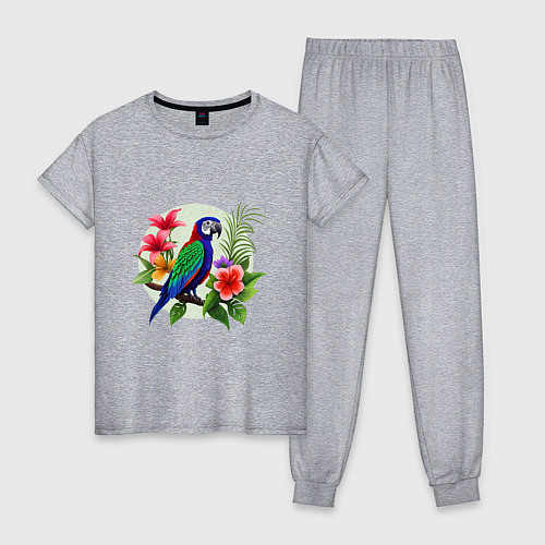 Женская пижама Попугай среди цветов / Меланж – фото 1