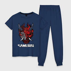 Пижама хлопковая женская Samurai logo, цвет: тёмно-синий