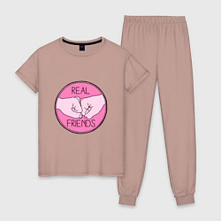 Пижама хлопковая женская Дружба на кулачках, цвет: пыльно-розовый
