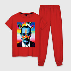 Пижама хлопковая женская Salvador Dali - pop art - neural network, цвет: красный