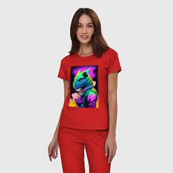 Пижама хлопковая женская Dino astronaut - neural network, цвет: красный — фото 2