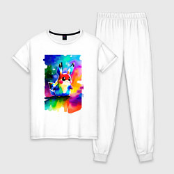 Пижама хлопковая женская Акварельный Пикачу - поп-арт, цвет: белый