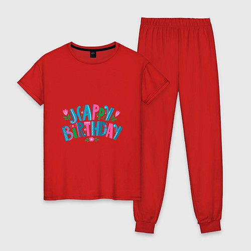 Женская пижама Надпись happy birthday / Красный – фото 1