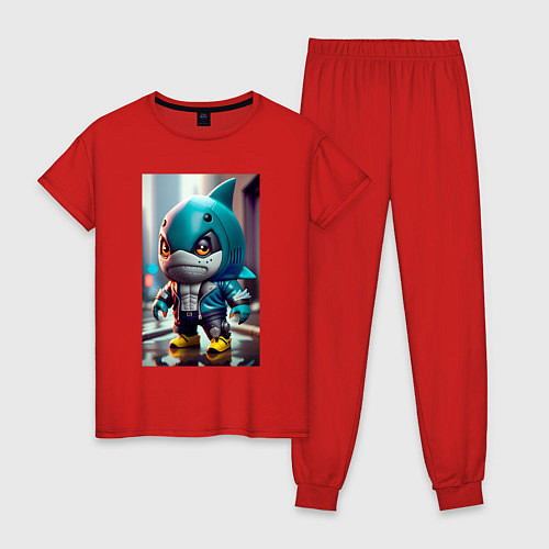 Женская пижама Кроха-акулёныш - киберпанк - нейросеть / Красный – фото 1